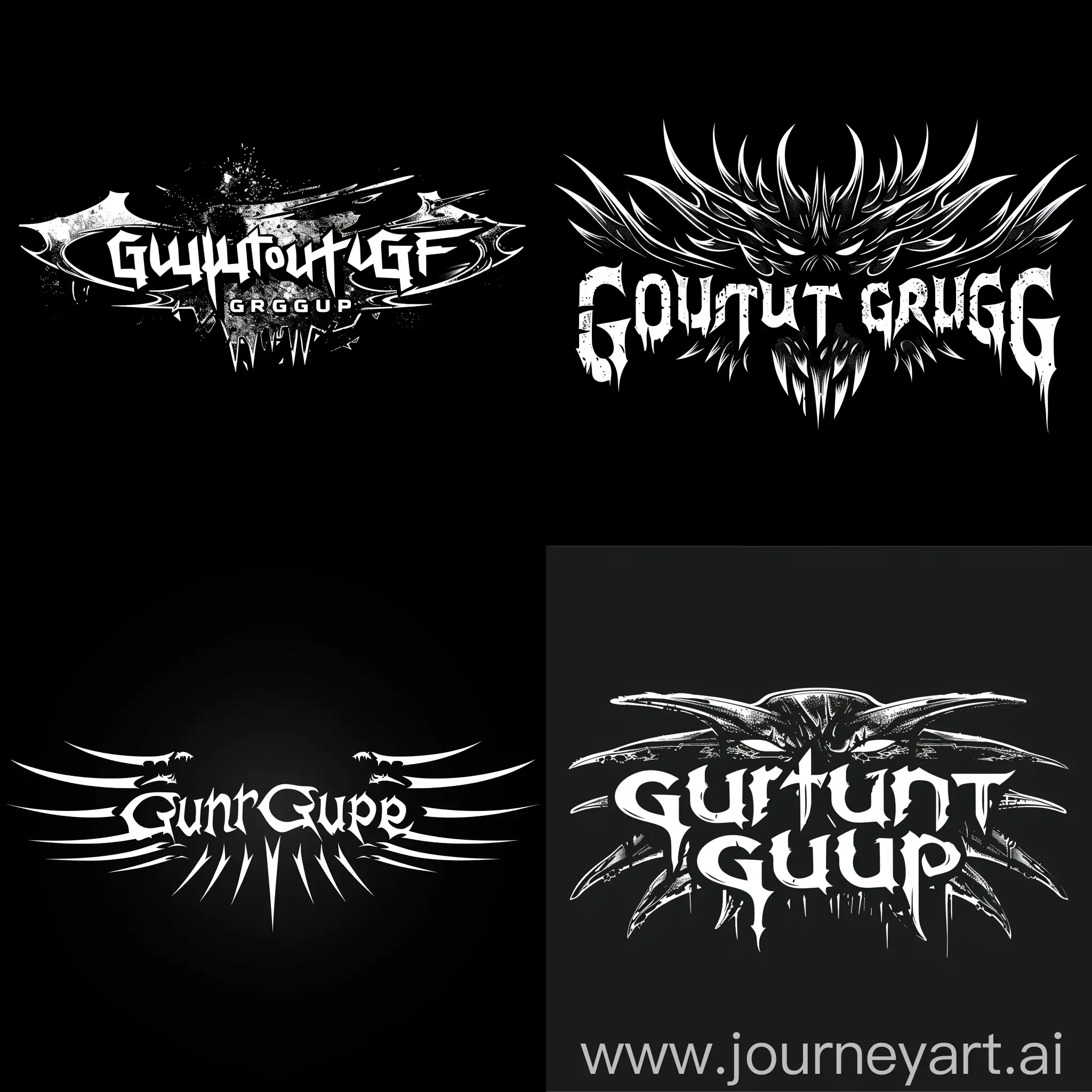 create a dark heavy metal logo, saying gutter group, in white text on a black background