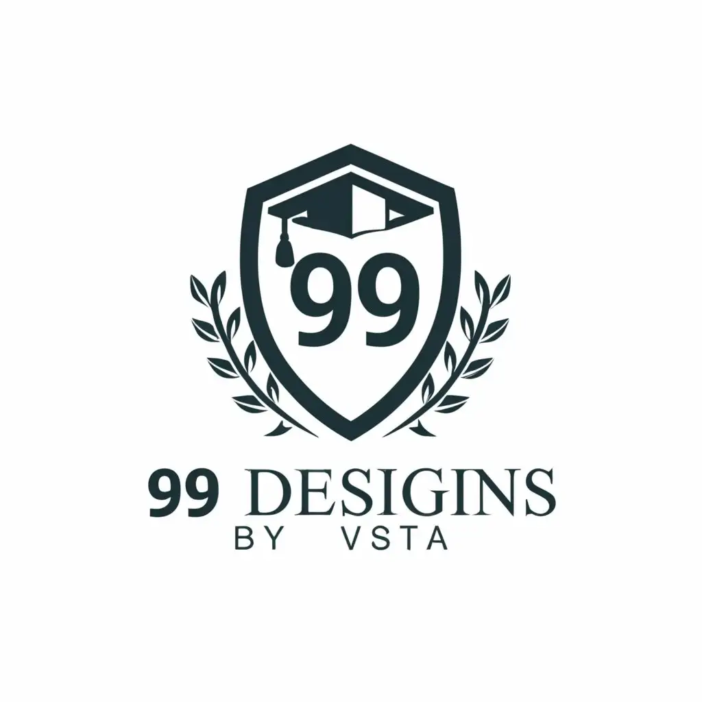 a logo design,with the text '99 designs by vista', main symbol:graduation hat, shield, laurel leaves,Minimalistic,be used in Education industry,clear background