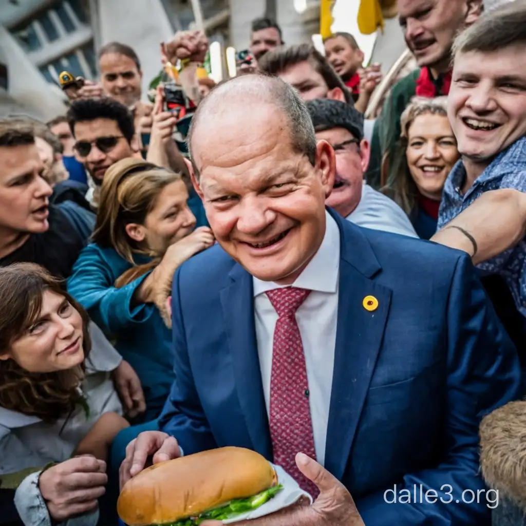 Chancellor Olaf Scholz Battles Hungry Crowd for Last Cafeteria Sandwich ...