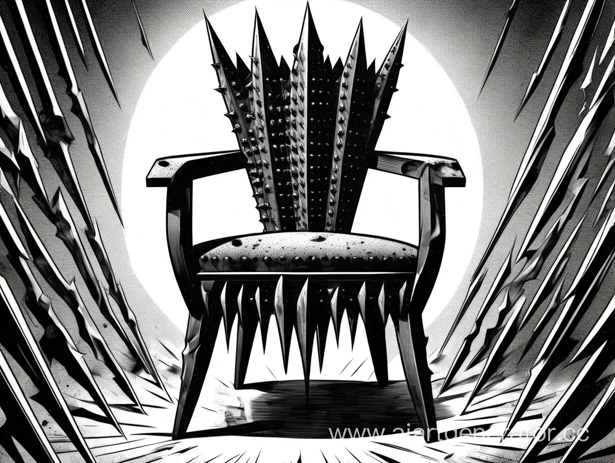 изображение стула на котором пики точеные в стиле нуарного комикса