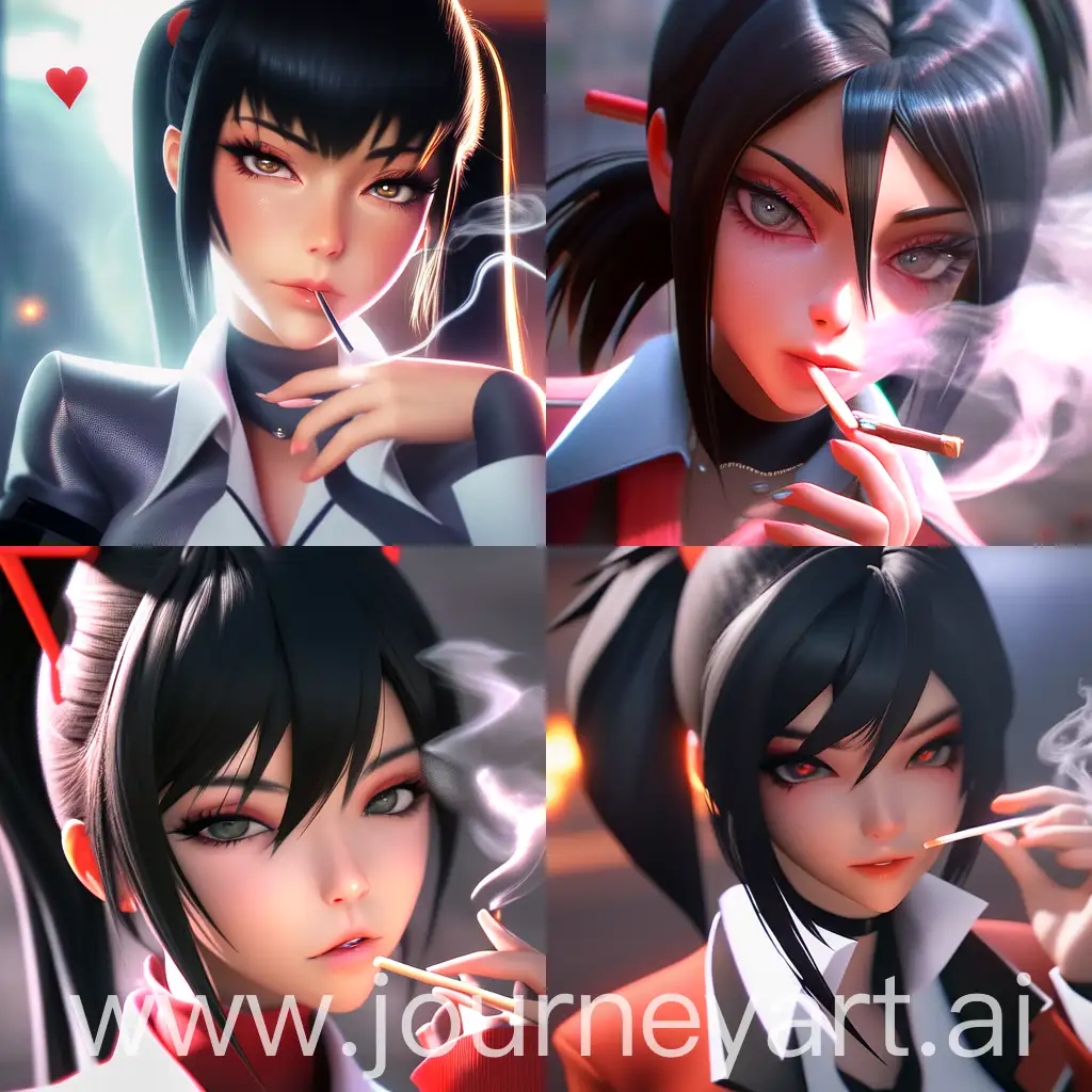 Anime-Woman-with-Black-Hair-in-CloseUp-Smoking-Cigarette