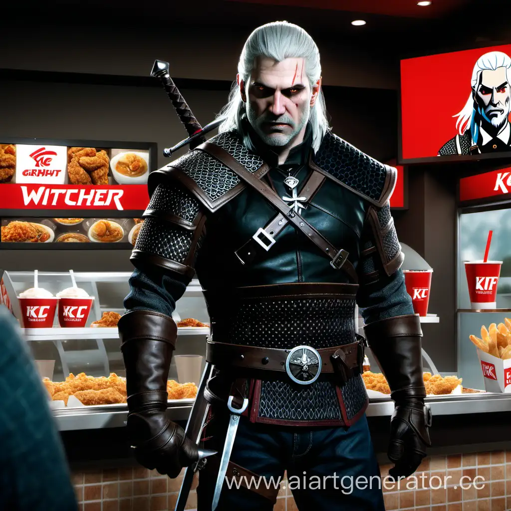 The Witcher Geralt is standing in kfc.