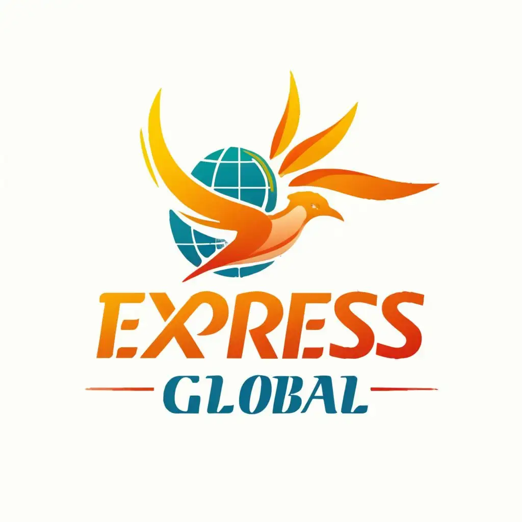 LOGO-Design-For-Express-Global-Elegant-Bird-of-Paradise-and-Globe-Emblem-with-Typography