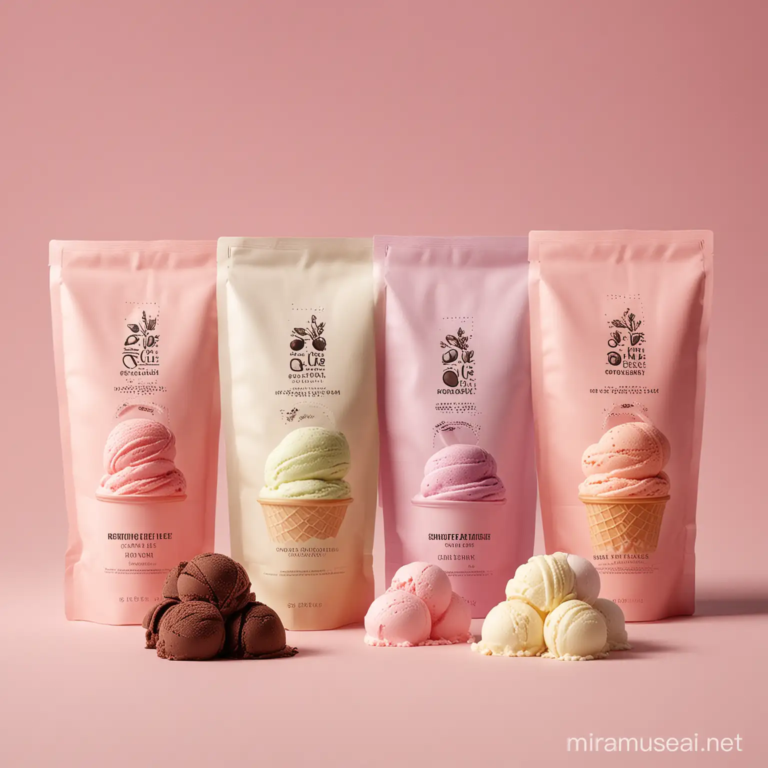QYPremium Soft Ice Cream Powder Pouches with Flavorful Cups on Pink Background