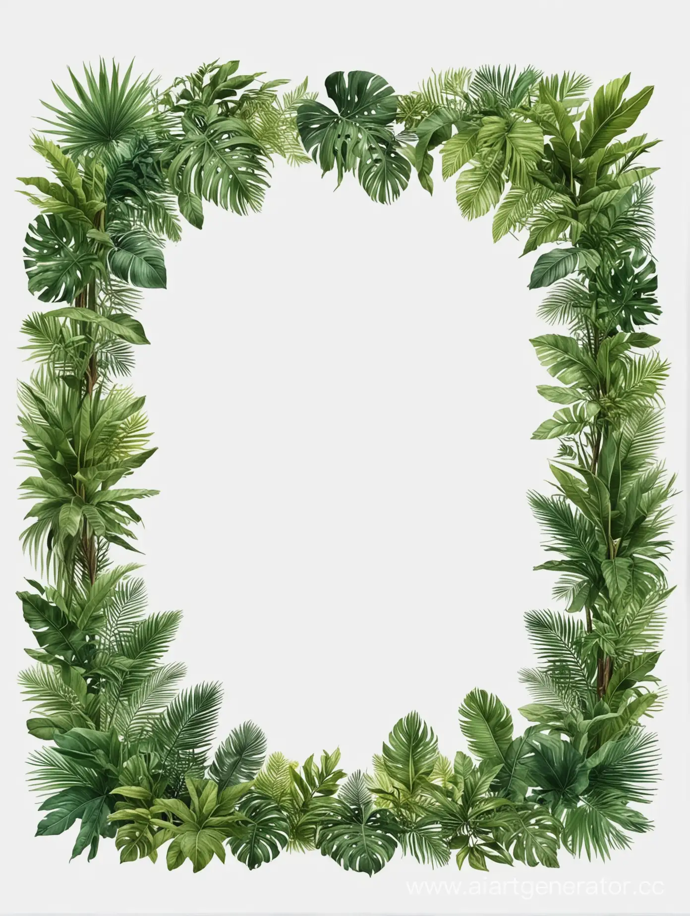 Lush-Jungle-Framed-on-White-Background-Tropical-Foliage-Artwork