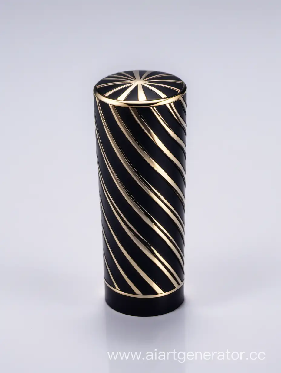 Zamac-Perfume-Decorative-Ornamental-Long-Cap-in-White-and-Black-with-Matt-Red-and-Gold-Lines-Metallizing-Finish