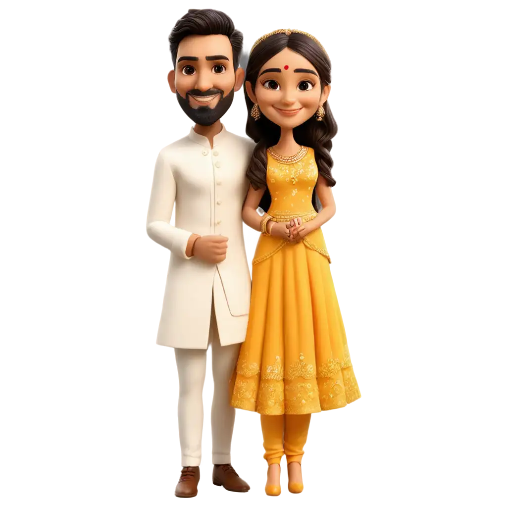 haldi caricature bride and groom standing