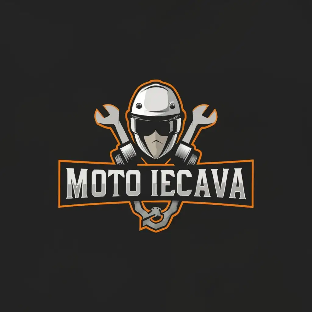 a logo design,with the text "Moto Iecava", main symbol:Helmet, Piston, wrench, motorcycle,Moderate,be used in Automotive industry,clear background