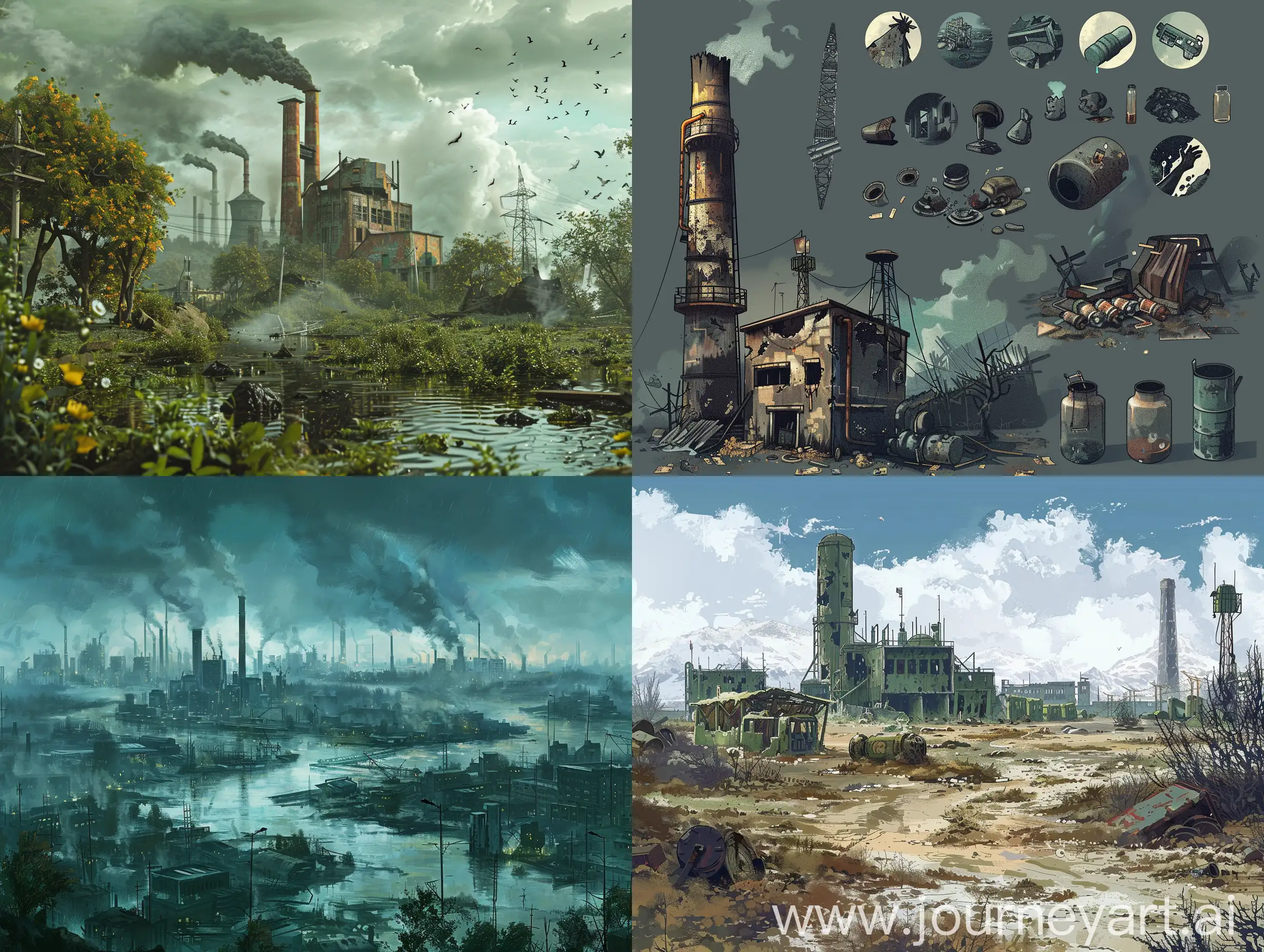 请创造末日废土生存类游戏界面，游戏背景是环境污染、资源枯竭