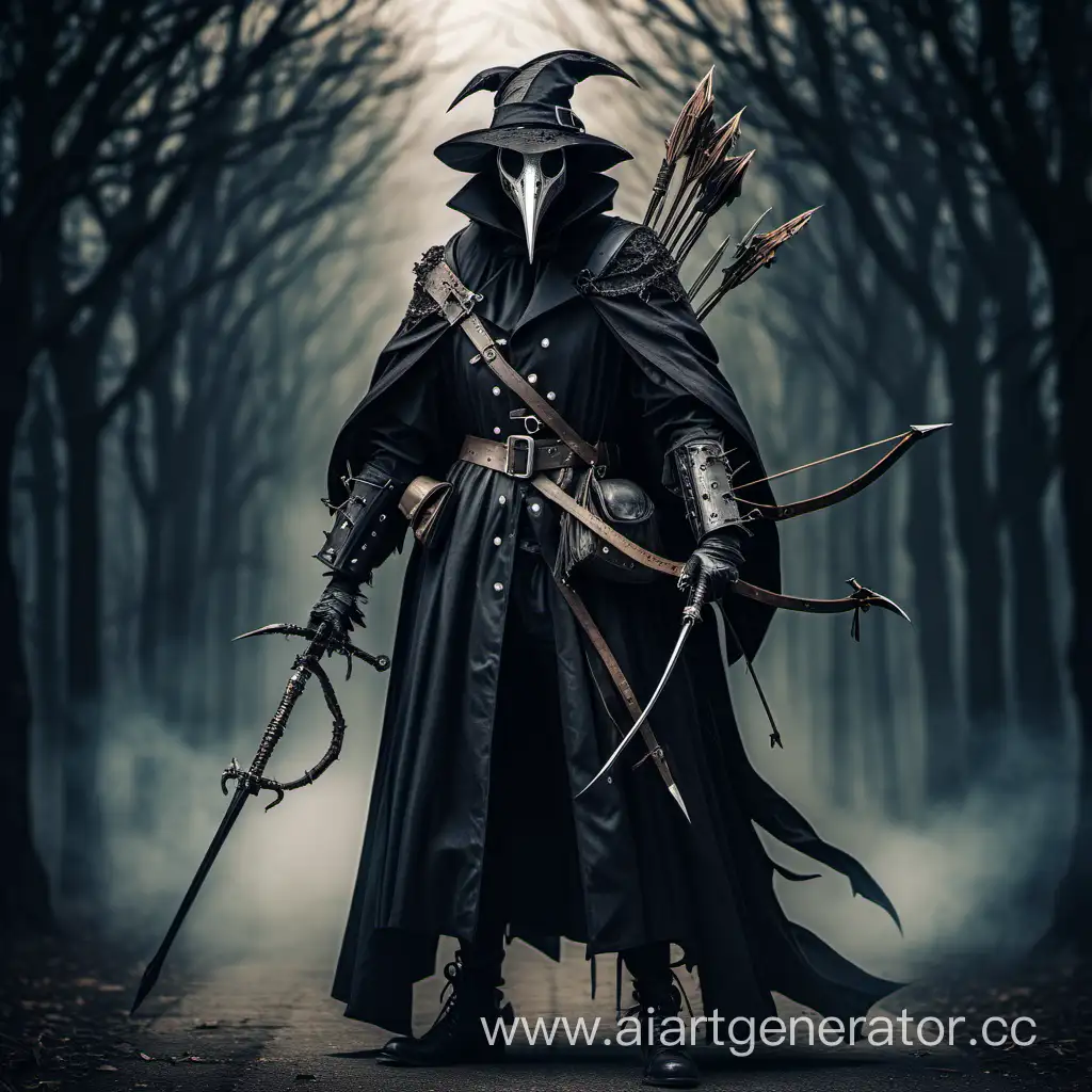 Mysterious-Gothic-Plague-Doctor-Armed-with-Sword-and-Bow