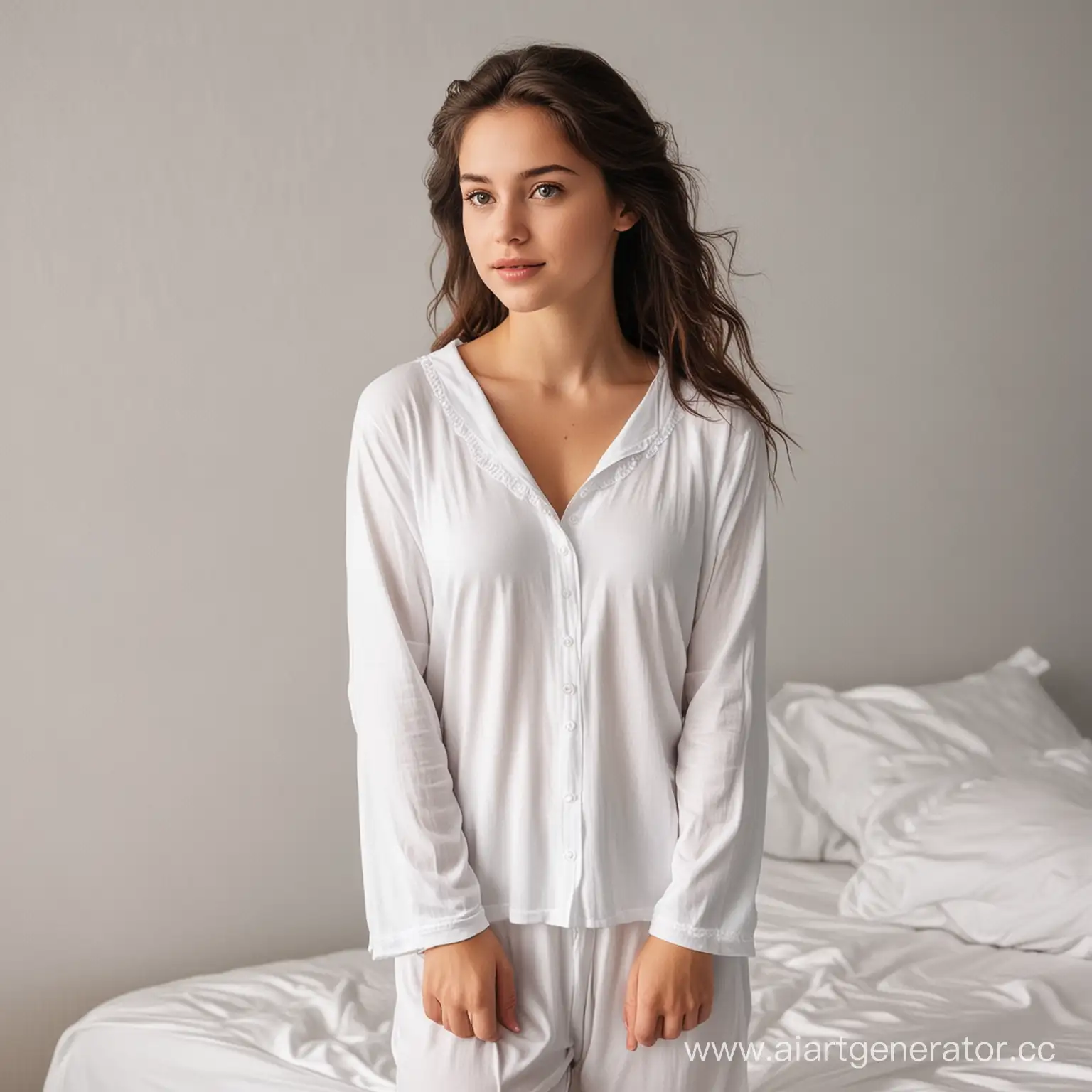 Dreamy-Girl-in-White-Pajamas-Relaxing-in-Bed