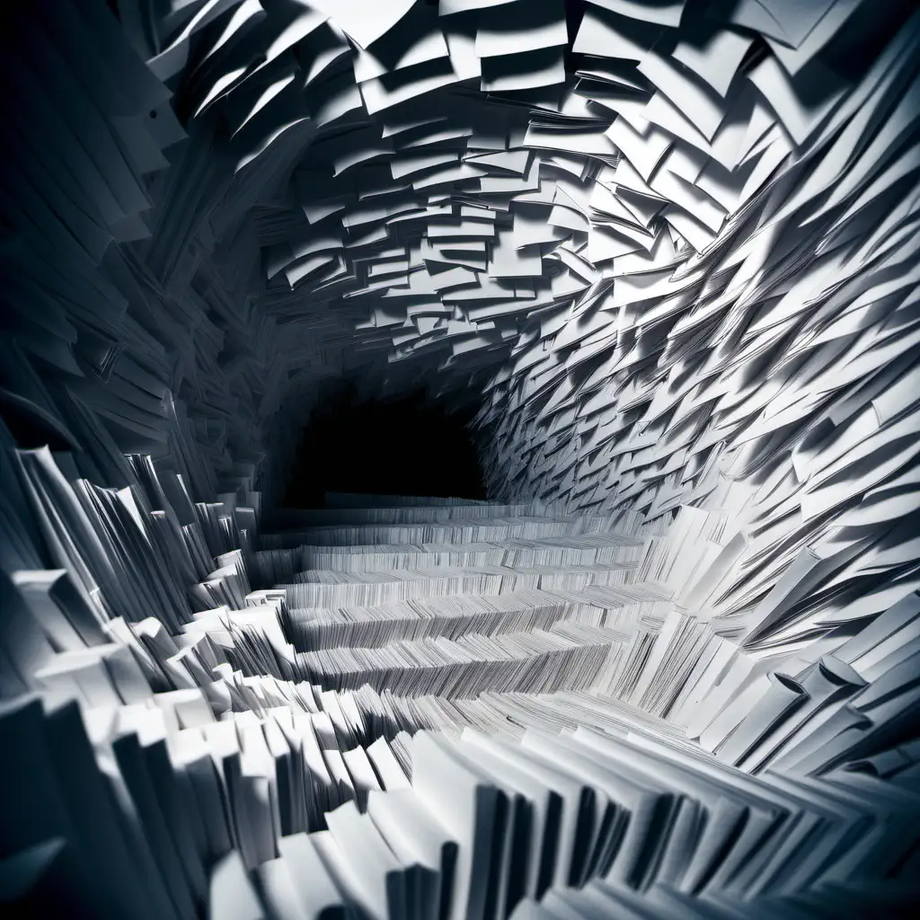 Enigmatic Abyss Crafted from Stacks of Paper