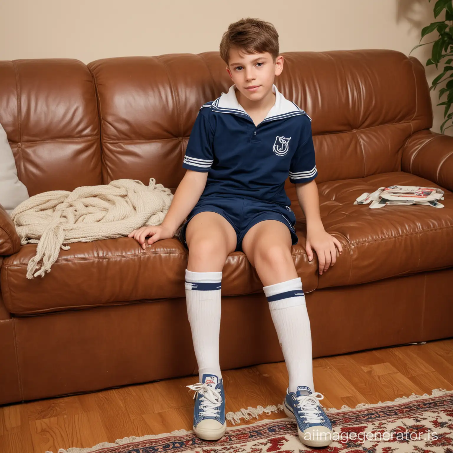 Teenage-Boy-Relaxing-on-Leather-Sofa-in-Sailor-Suit-Shorts