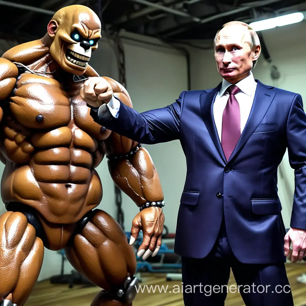 Злой качок Путин идет бить аниматроников из игры Five Nights at Freddy's