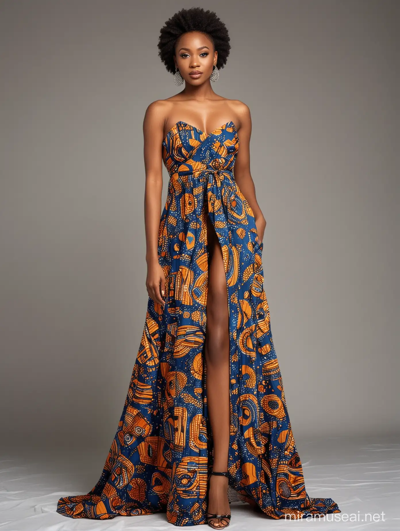 A sexy african lady dressed in simple gown with African prints