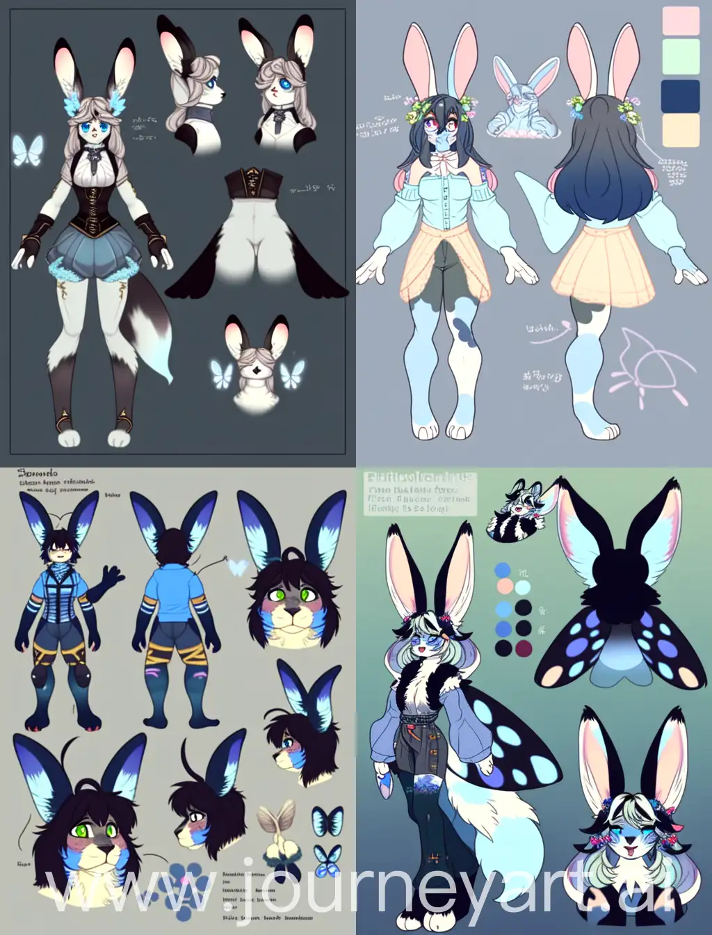Reference sheet, character concept, character design, adoptable, concept art, bunny x butterfly hybrid, furry version, anthro, fursona