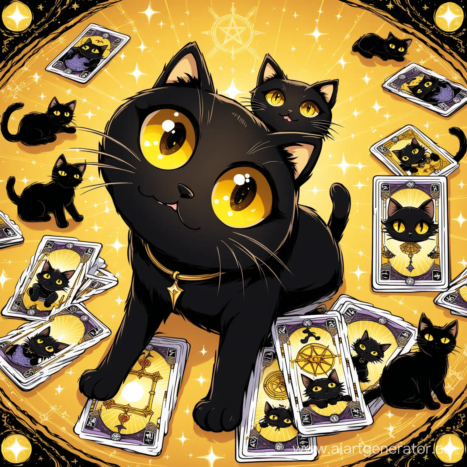карты таро вокруг черных кошек с желтыми глазами 