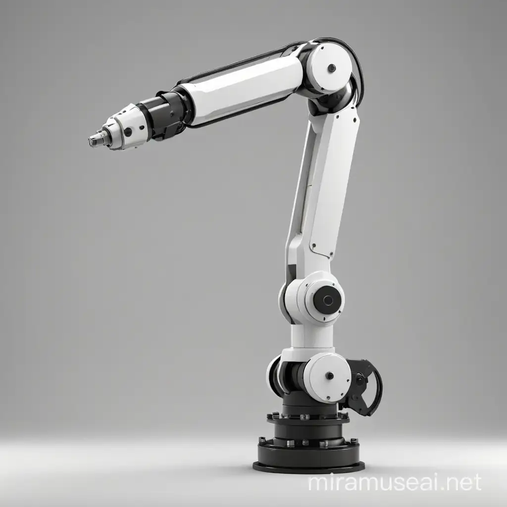 black and white six axis robot arm like fanuc, but plain blank. thin outline. vector render 