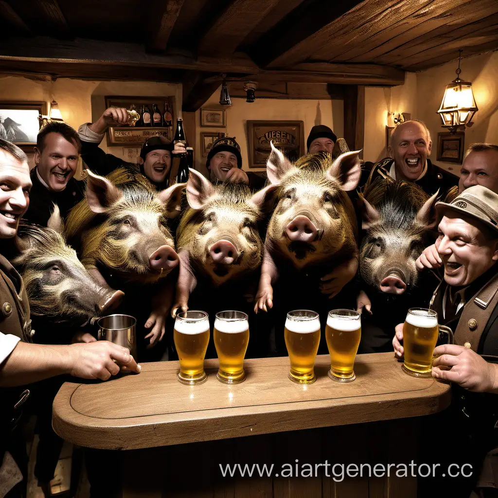 Boar-Celebration-at-Eugens-Bar-with-Refreshing-Beer-and-Festive-Retinue