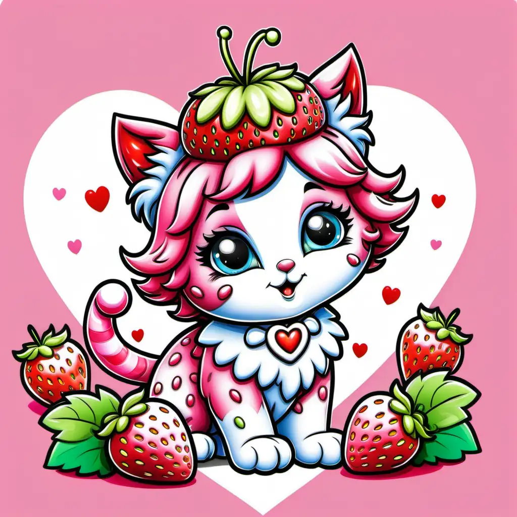 Vibrant Strawberry Shortcake Kitten Coloring Page for Valentines Day Fun