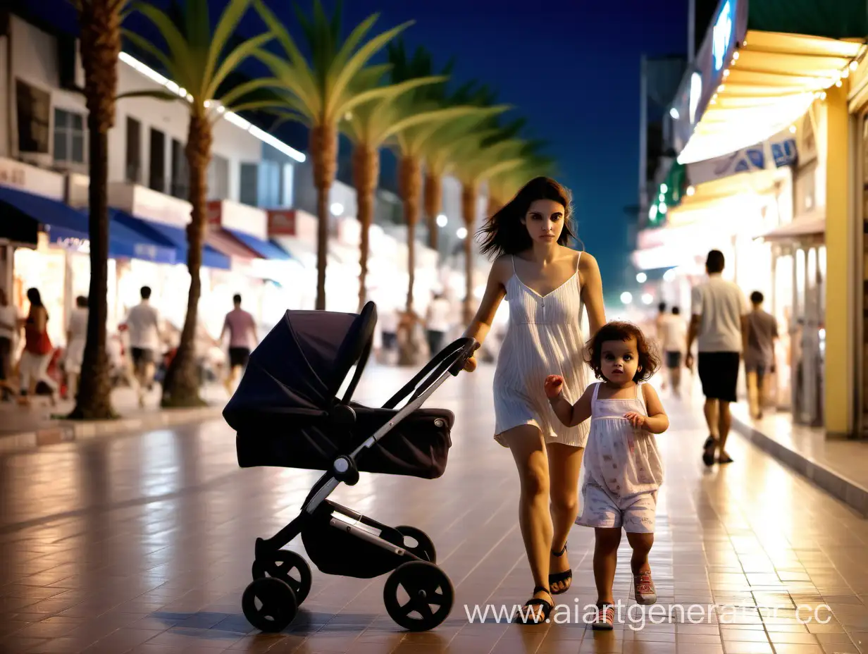 Mother-Strolling-with-Children-on-Ataturk-Caddesi-Antalya-Evening