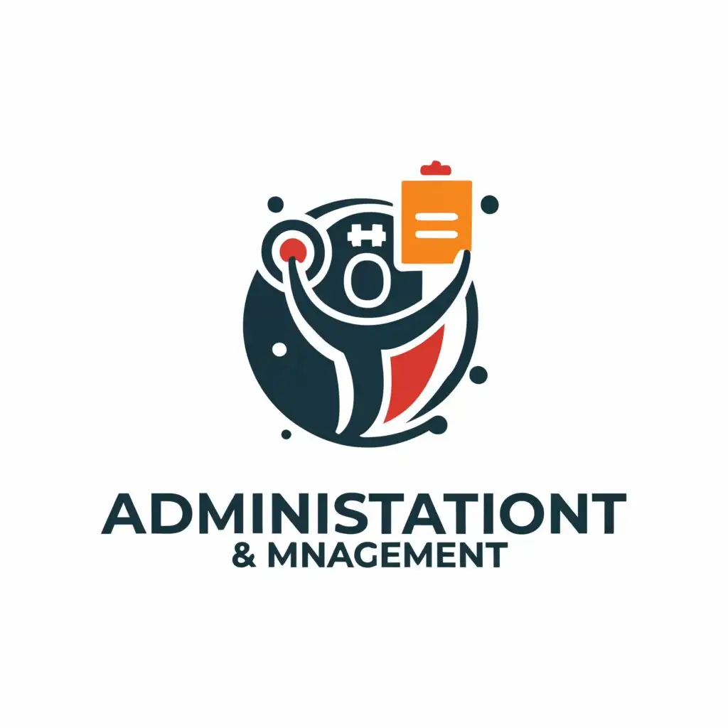 a logo design,with the text "ADMINISTRATION AND MANAGEMENT", main symbol:admin and sports; circular logo,complex,be used in Education industry,clear background