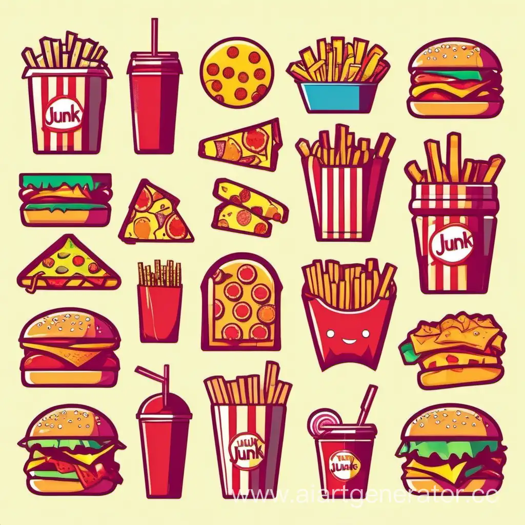 Colorful-Junk-Food-Icons-in-Flat-Style