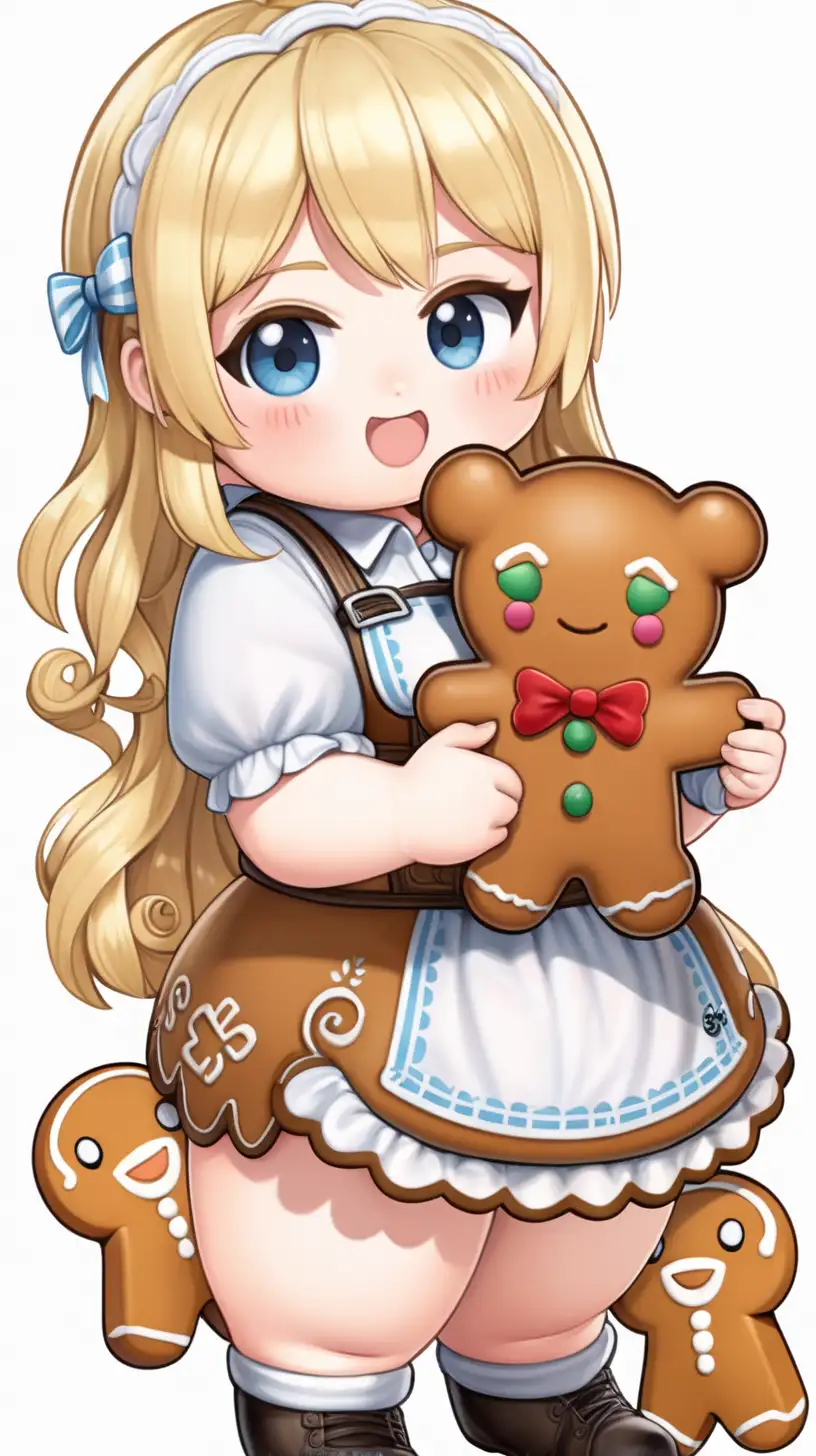 Chubby German Girl Enjoying Oktoberfest with Cute PlushStyle Gingerbread Man