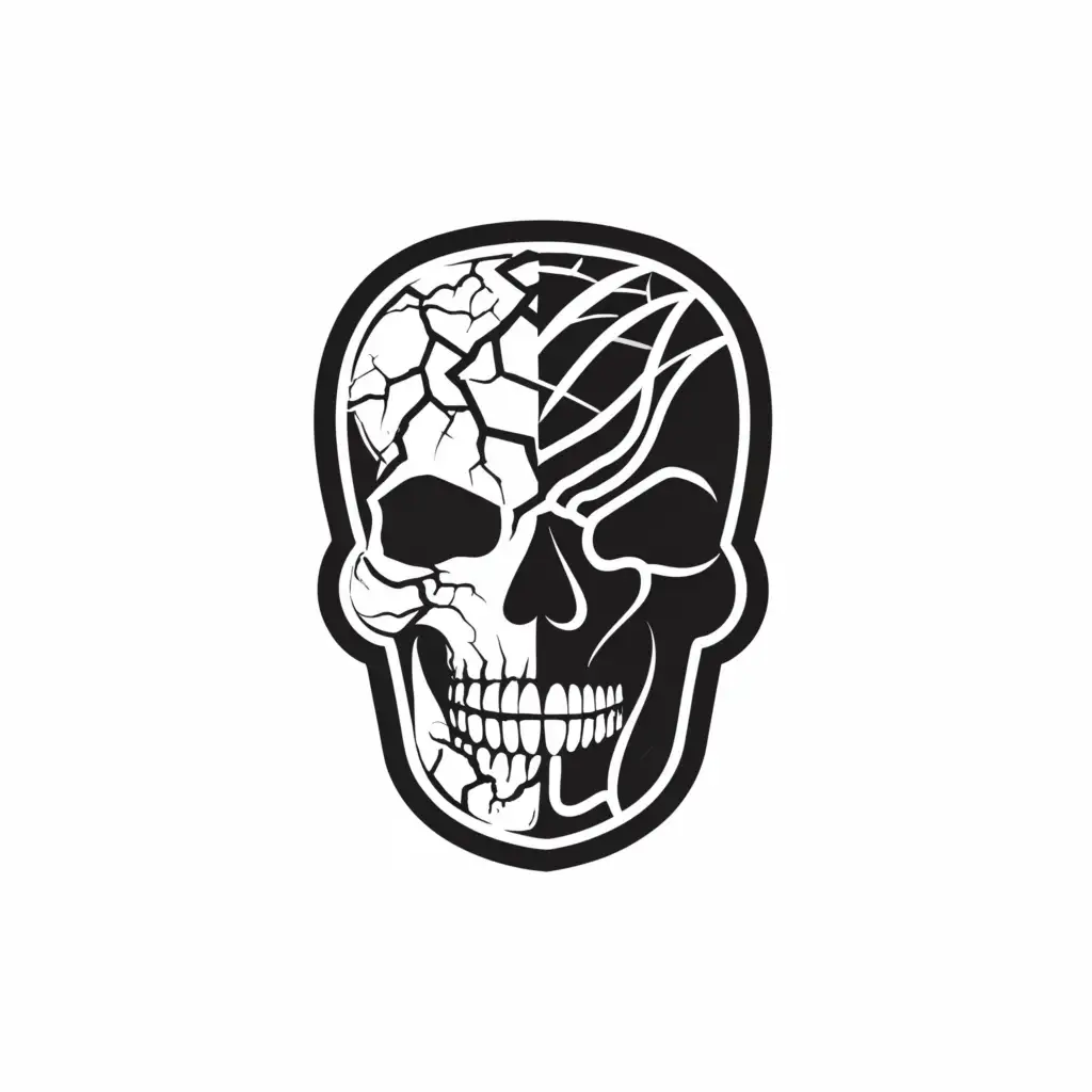 a logo design,with the text "Maxillofacial Surgery", main symbol:half of logo contains fractured skull with implants on one side of face and other half of logo contains normal human face,complex,be used in Medical Dental industry,clear background