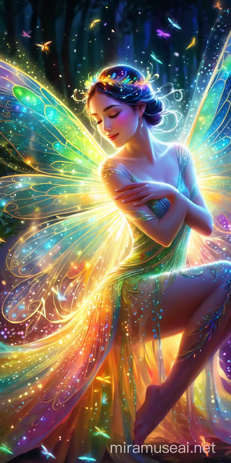 Enchanting Fairy Dancing Among Shimmering Fireflies