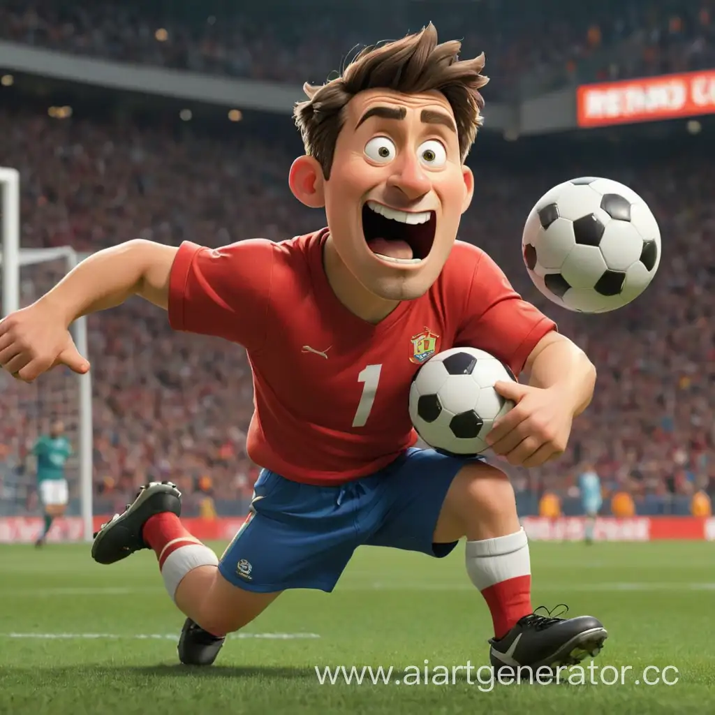 Cartoonish-Man-Playing-Football-with-Energetic-Spirit