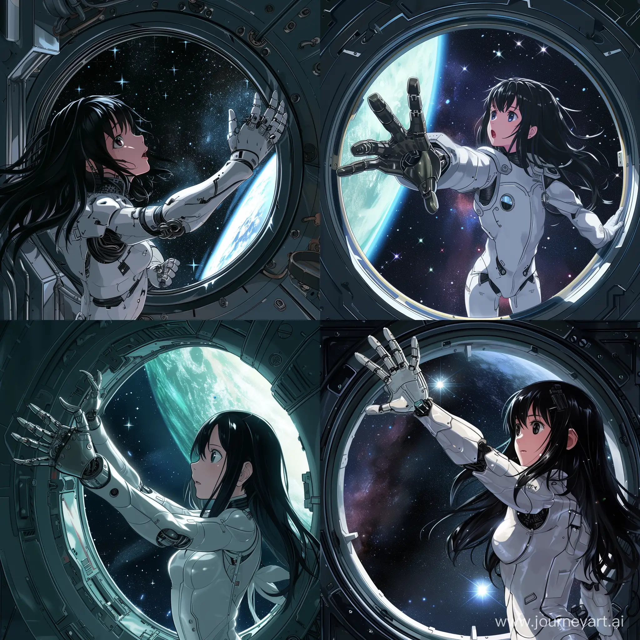 Android-Girl-in-White-Suit-Explores-Vast-Cosmic-Horizon