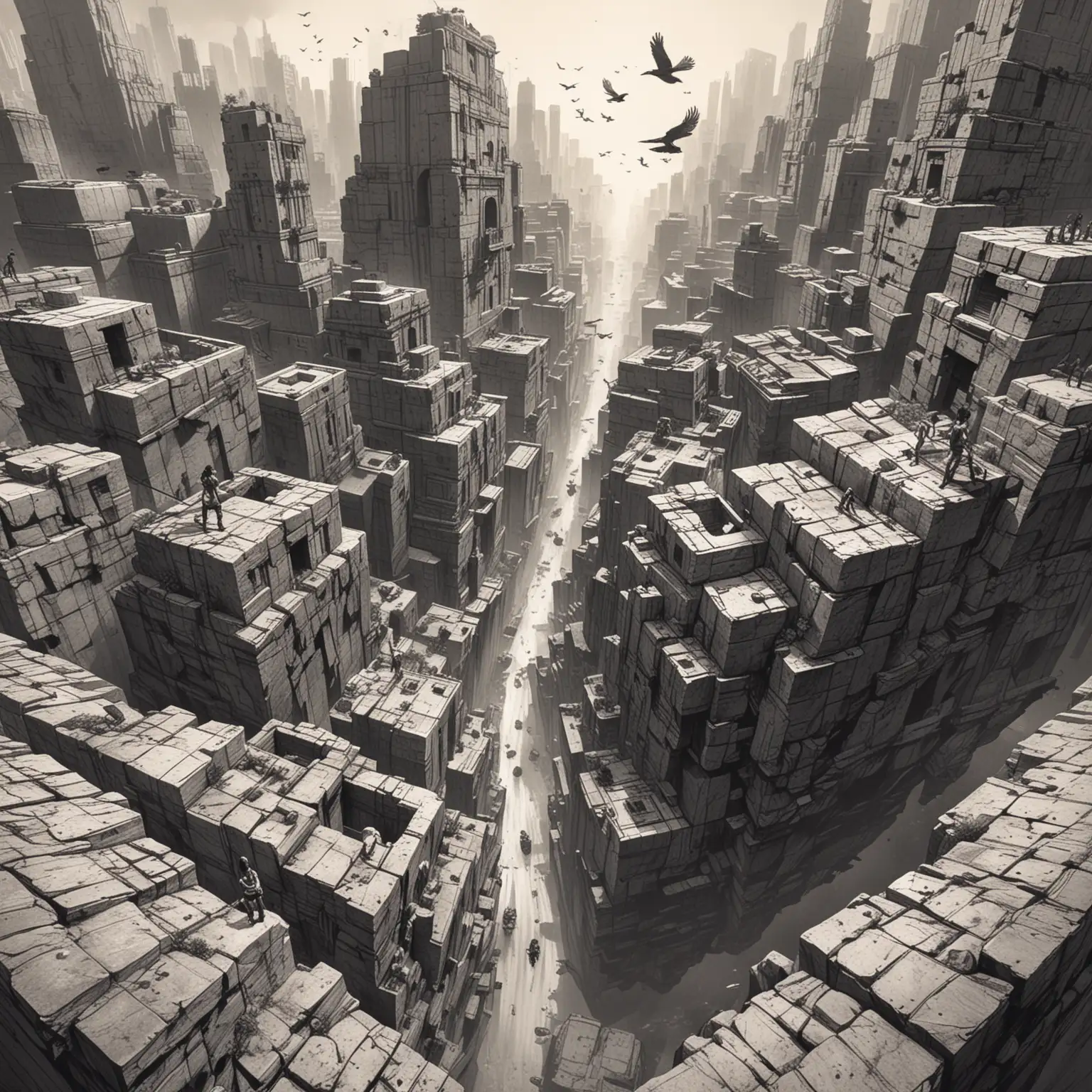 Urban Exploration Tomb Raider Style City Sketch in 3Point Perspective