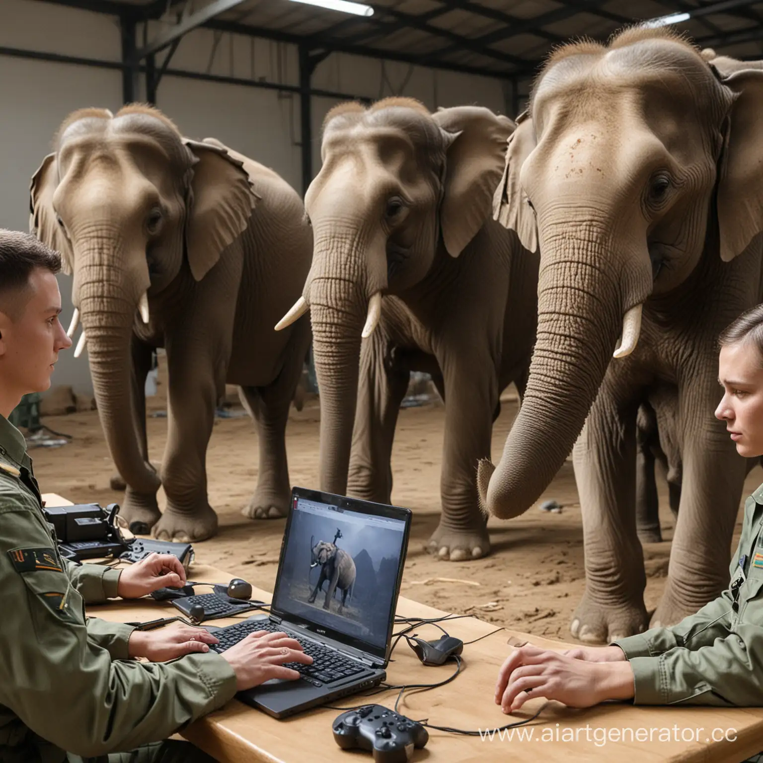 Military-Personnel-Playing-Elephant-Simulation-Game-on-Computers