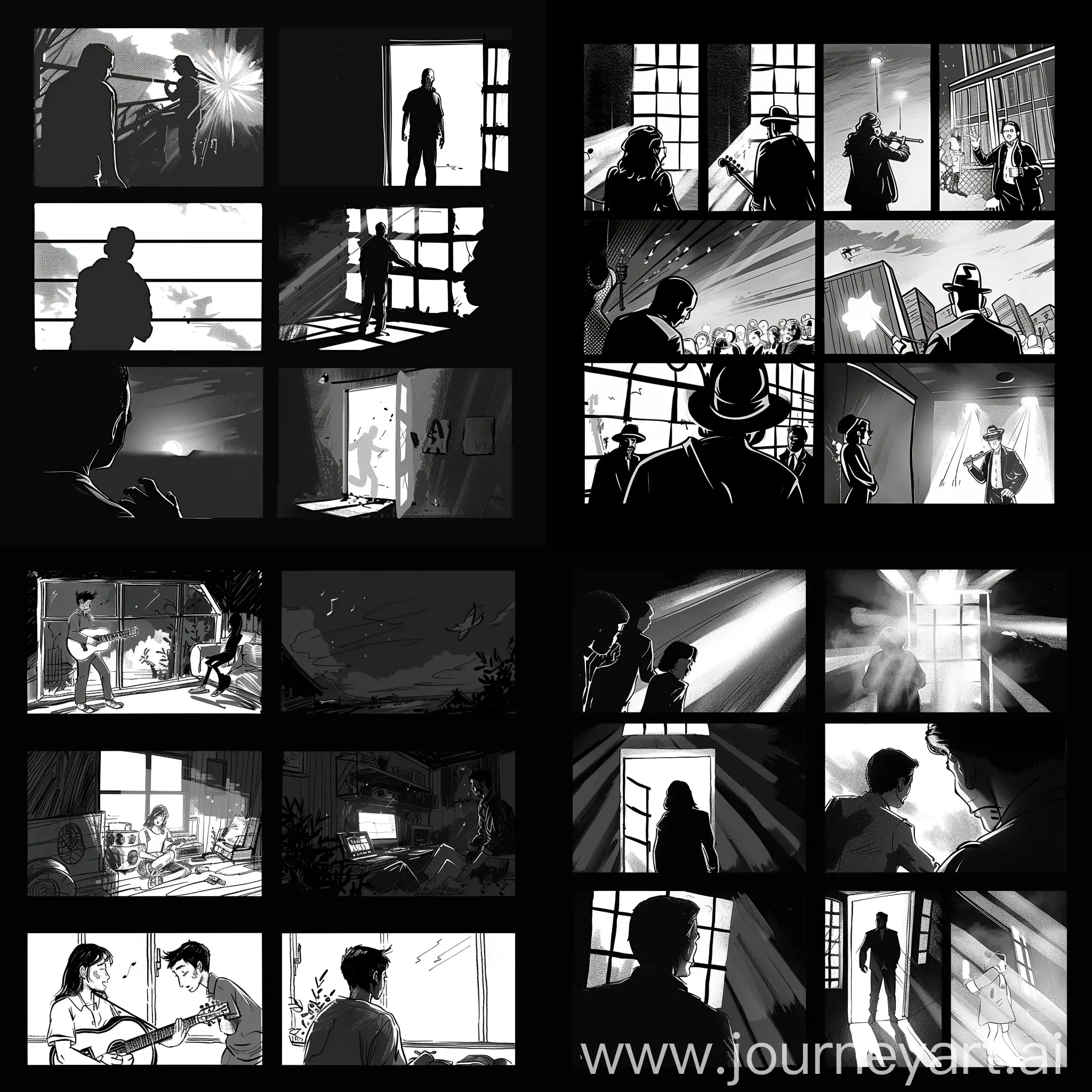 Six-Panel-Music-Video-Storyboard-with-Varied-Scenes