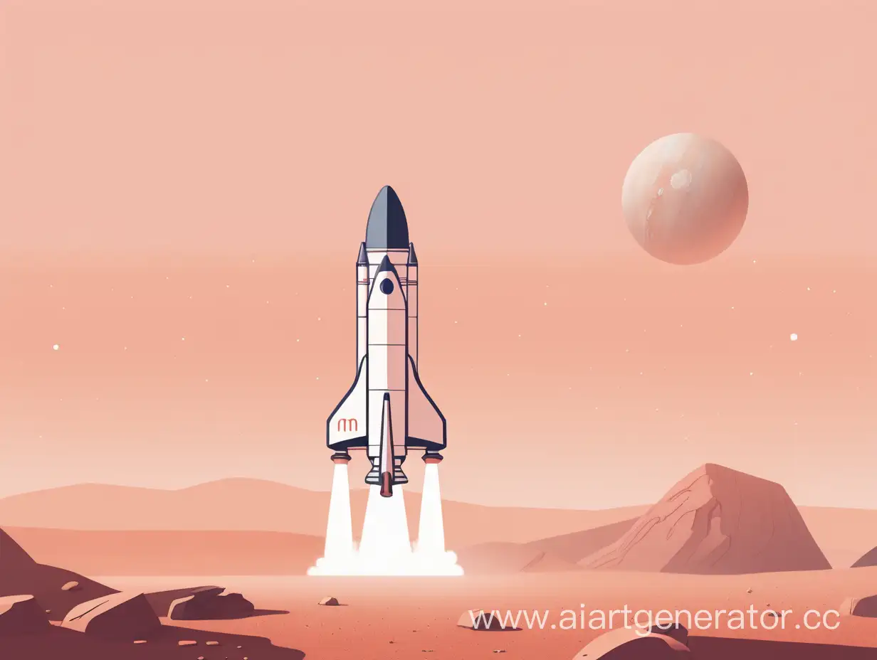A rocket ship landed on Mars.  minimalist illustration pastel colours