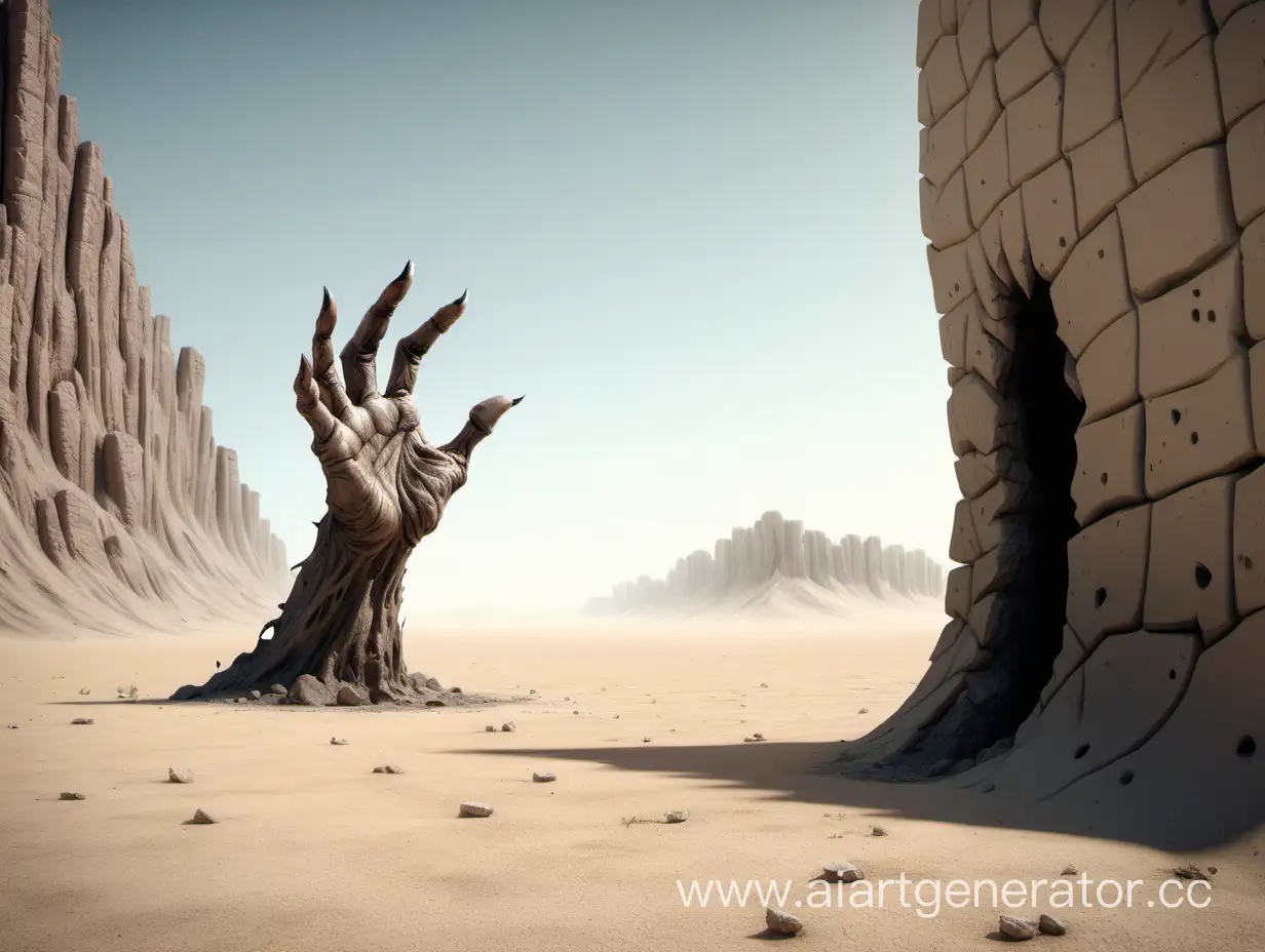 Monster-Hand-Emerging-from-Desert-Wall