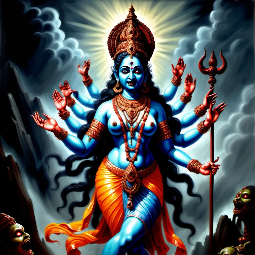 terrifying hindu deity, goddess, realistic painting, horror