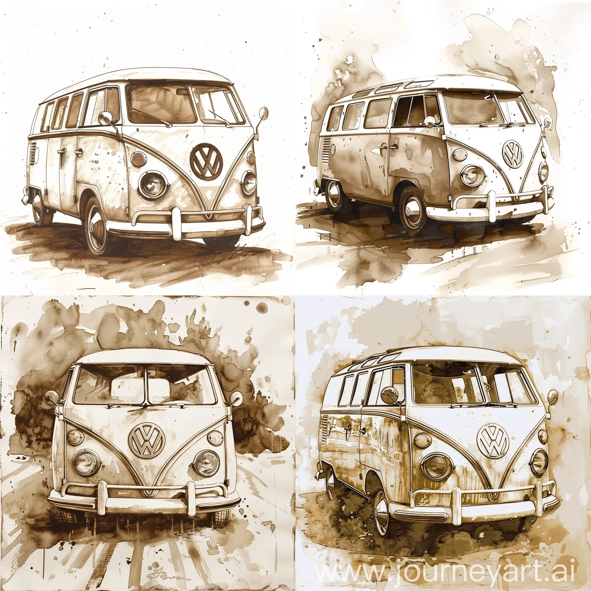 inspirational sketches for a VW Beatle sepia and white