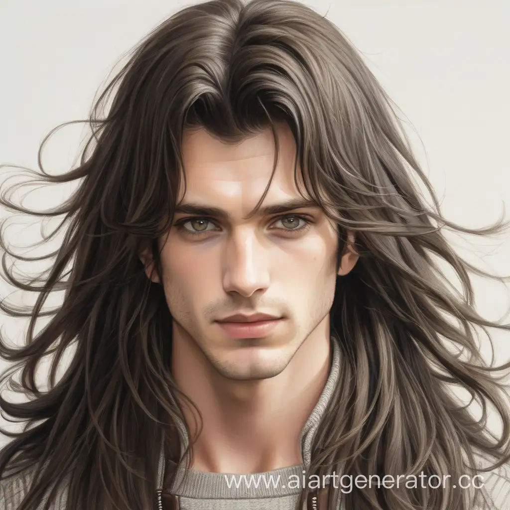 Stylish-LongHaired-Brunette-with-Combed-Hair-and-Ashy-Eyes