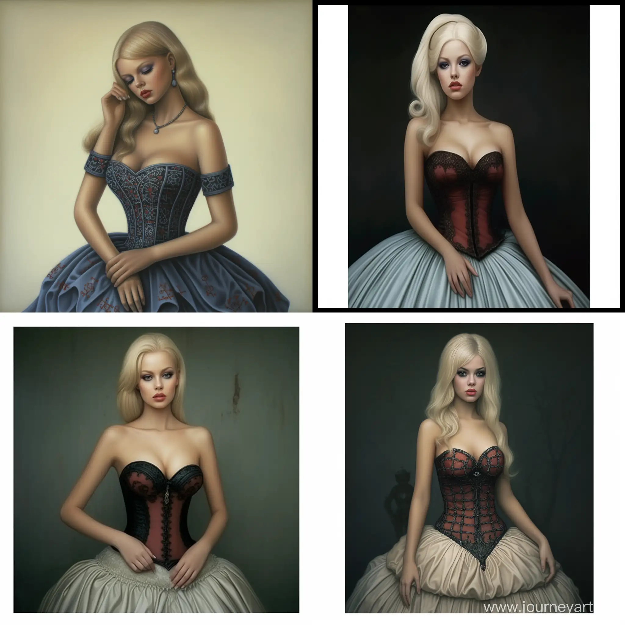 Photo realistic blond 23 year old girl in corset