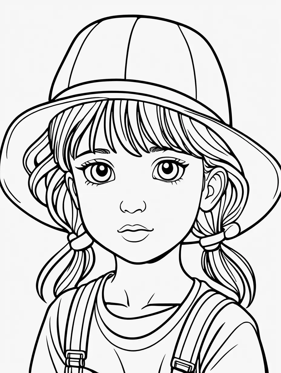 Adorable Child Coloring Page with Hat on White Background