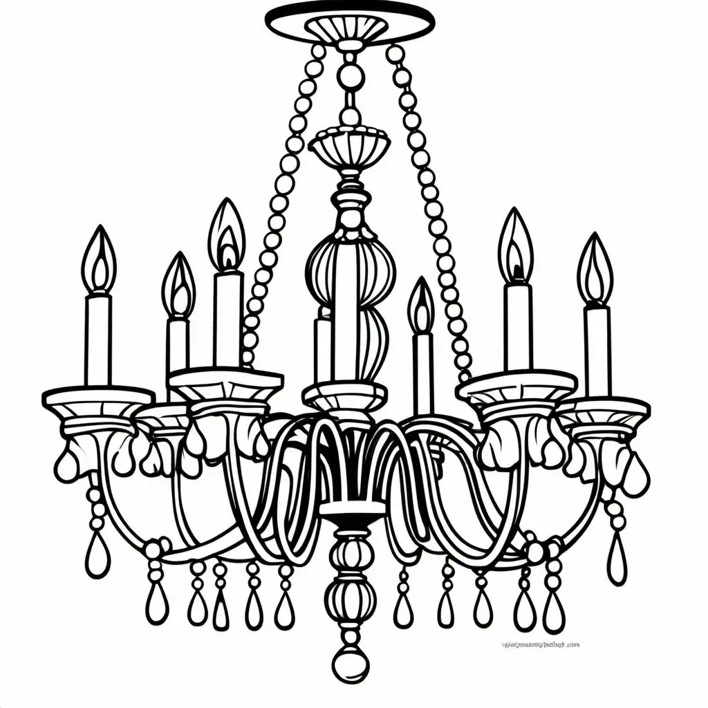 Simple Chandelier Coloring Page for Kids on White Background