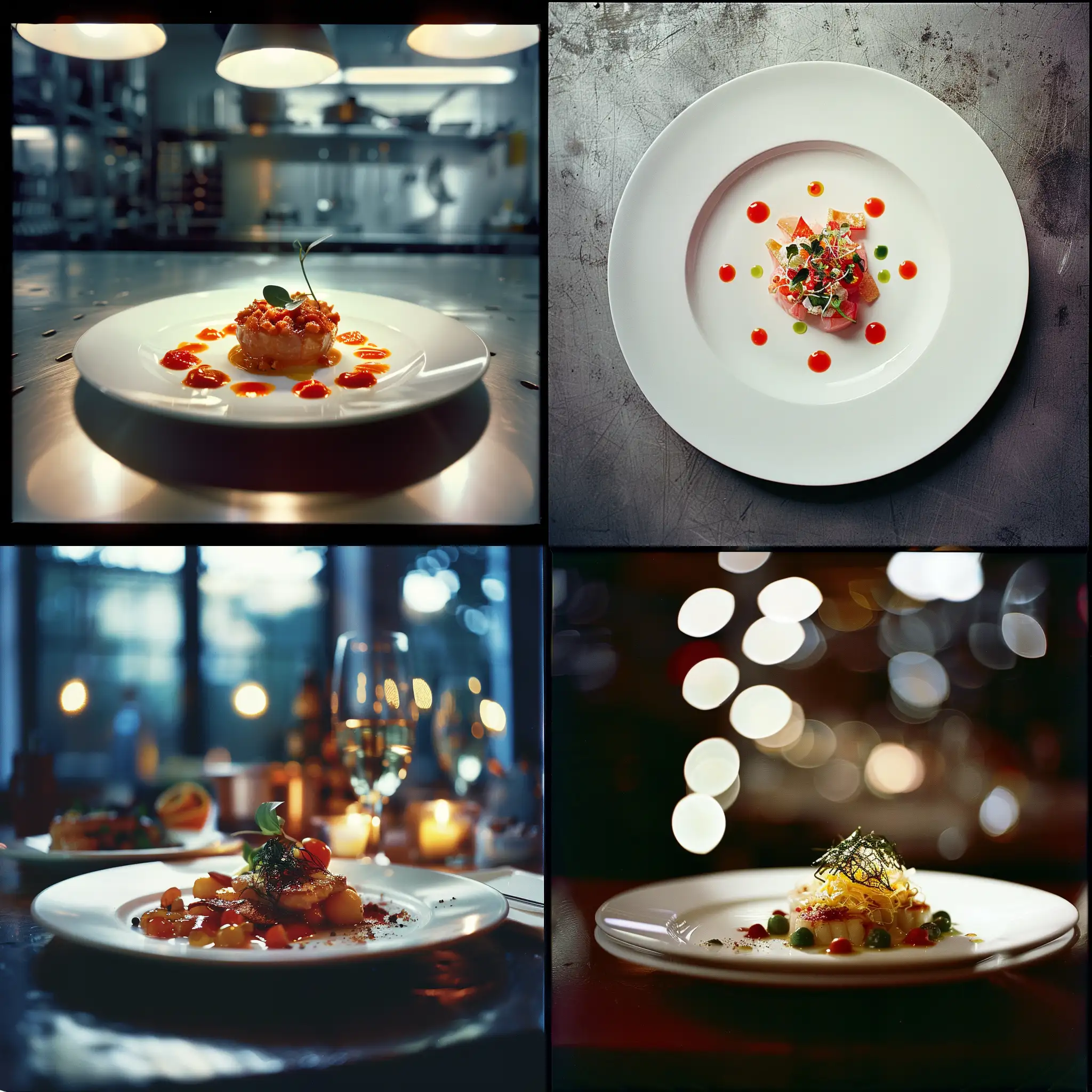 Exquisite-Gourmet-Dish-on-White-Plate-in-Dimly-Lit-Studio-Setting