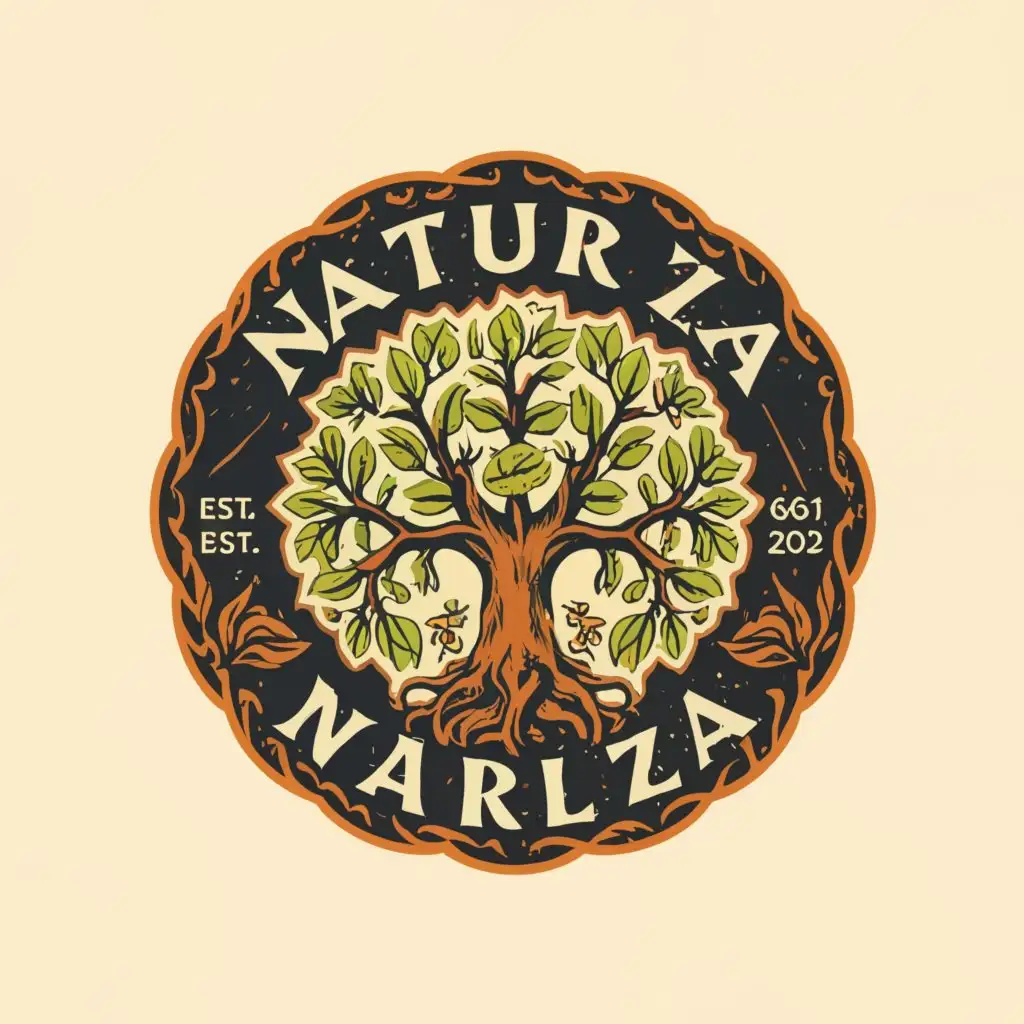 a logo design,with the text 'Natureza', main symbol:circle ,Realistic Tree, hot colors ,complex,be used in Restaurant industry,clear background