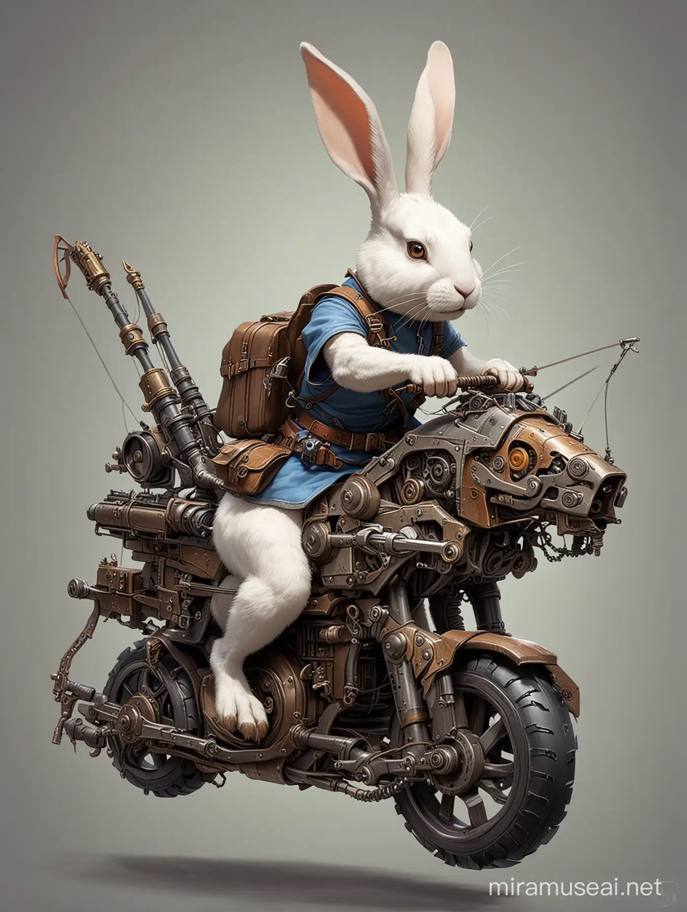 human rabbit artificer riding a mechanical rabbit, crossbow, d&d