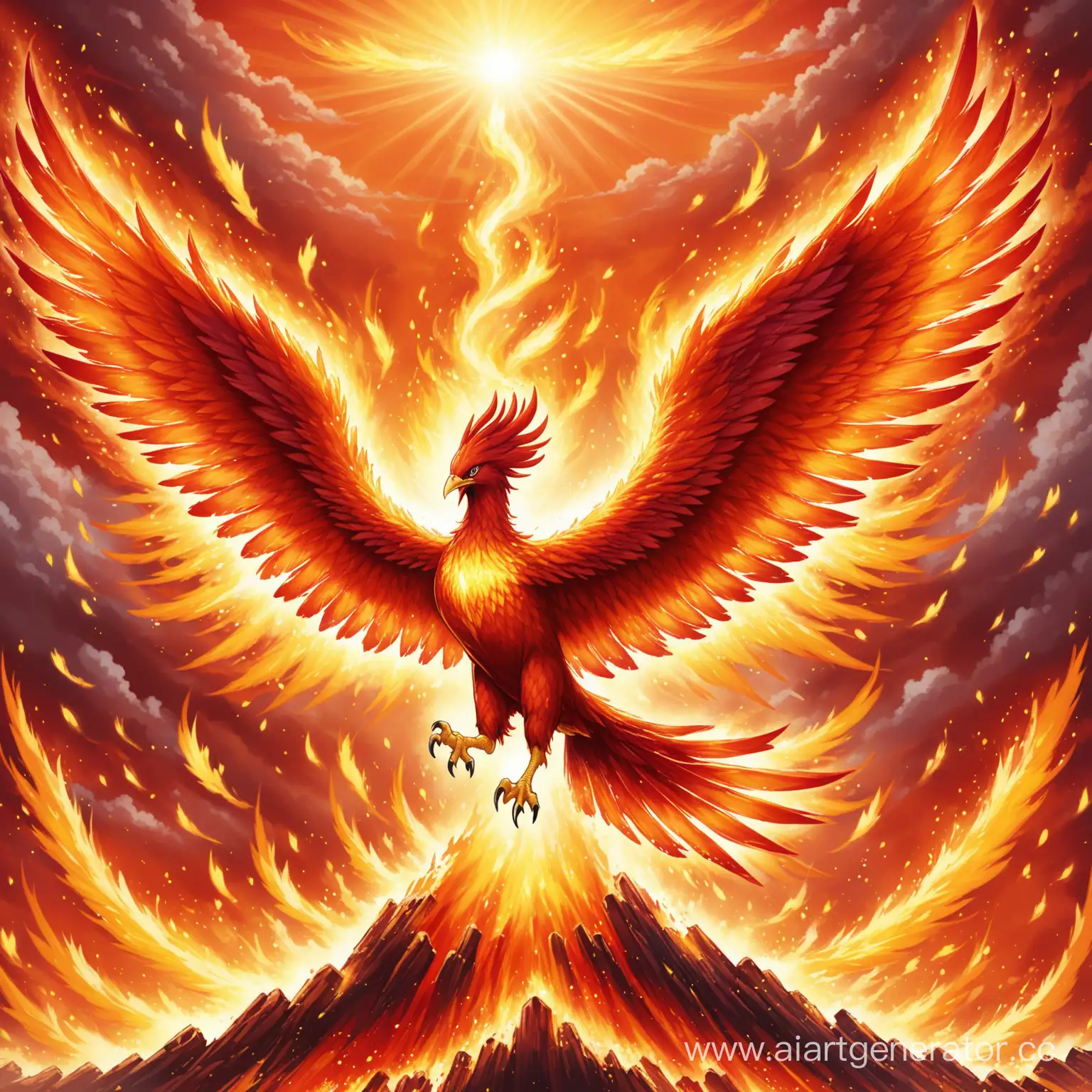 изображение феникса, поднимающимся из пепла и взлетающим в небо