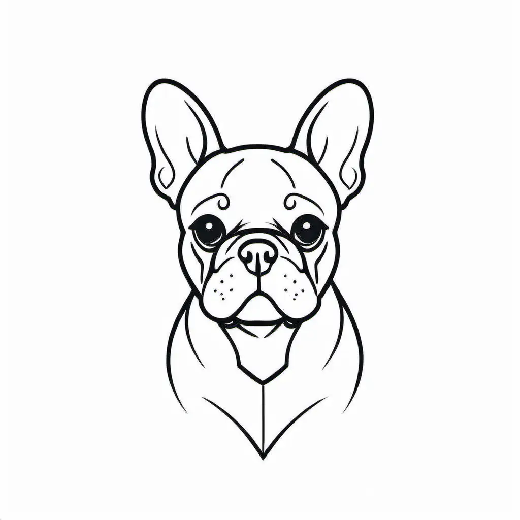 a drawn french bulldog, drawn in one line , black line, white background , logo style, perfect logo, unic, perfect