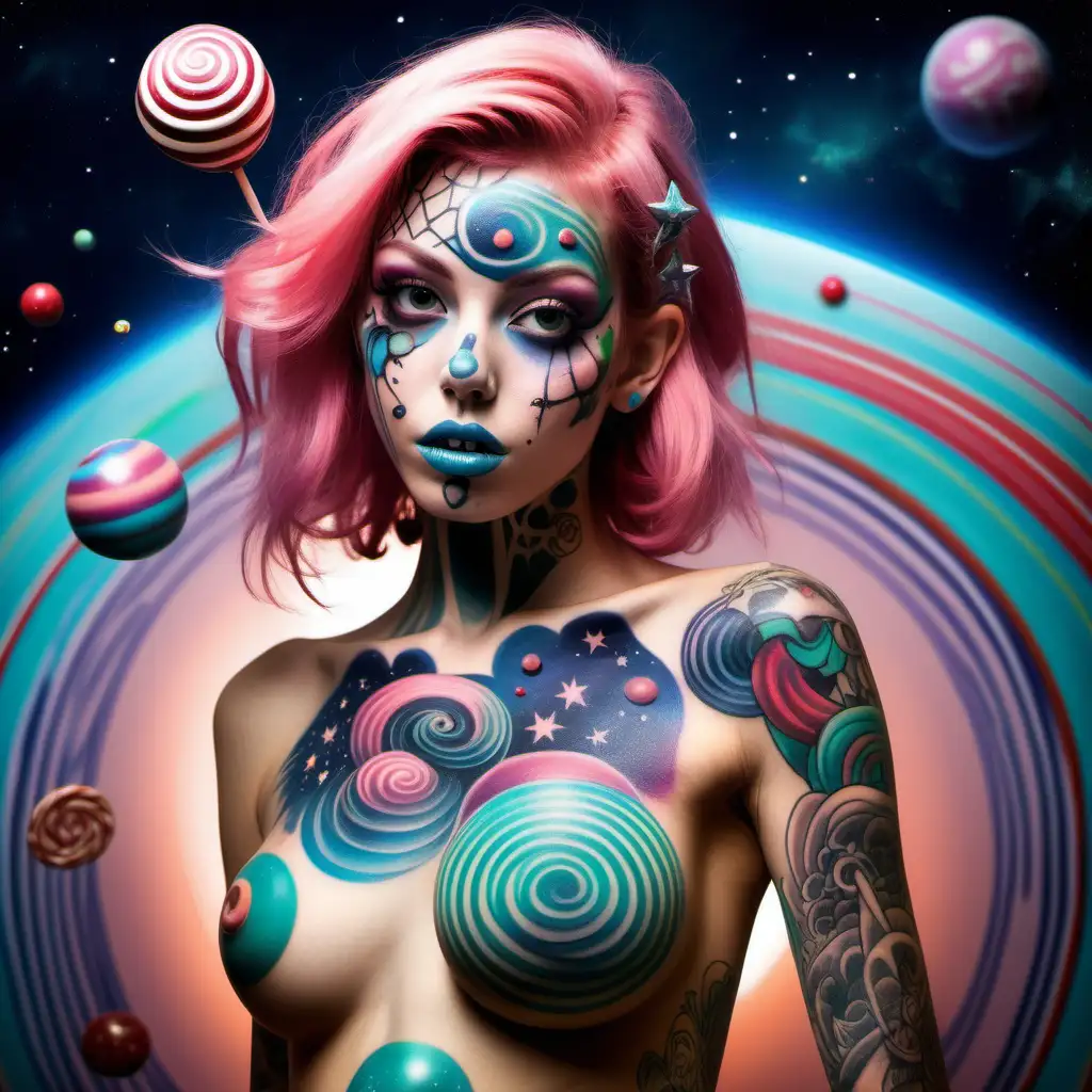 Gorgeous Freaky Tattooed Girl Explores Candy Planet