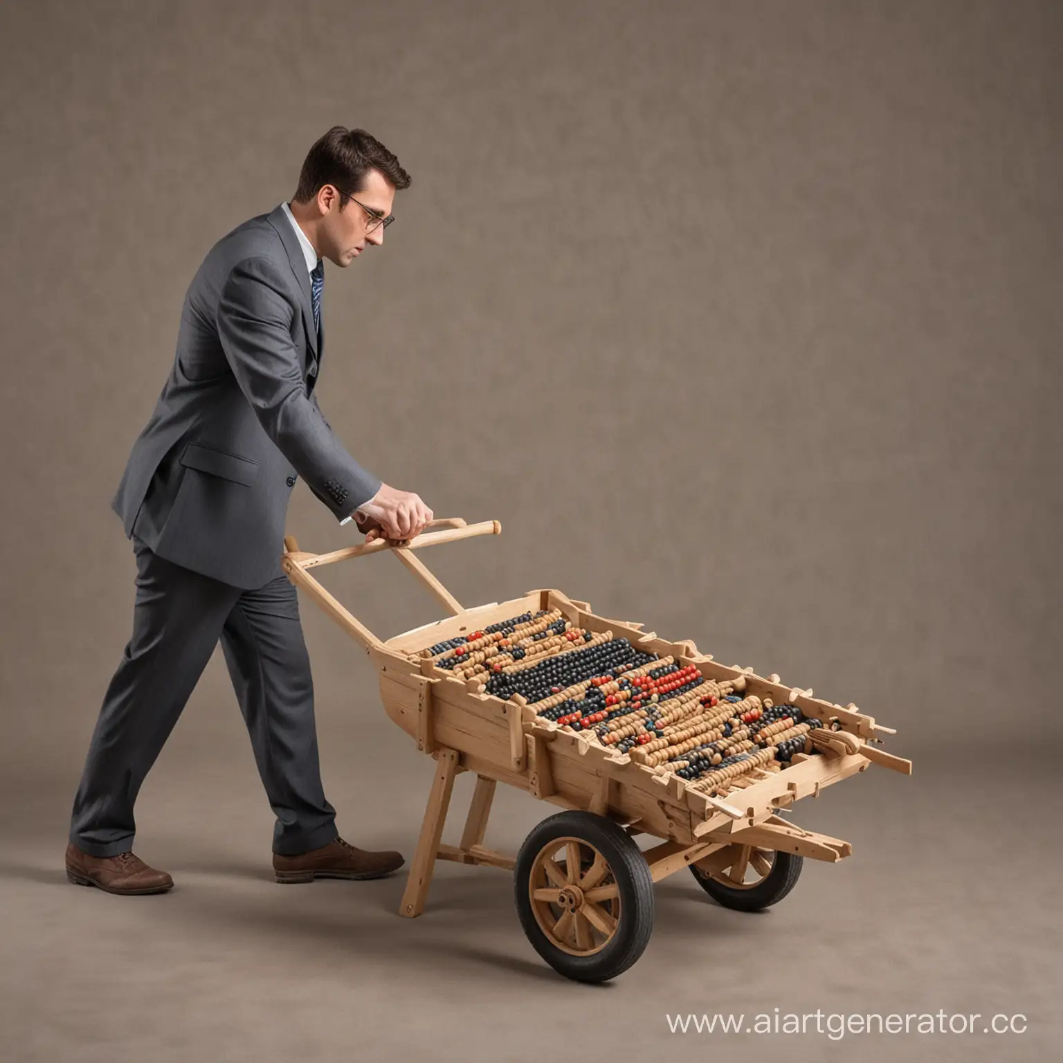 Accountant-Pushing-Wooden-Abacus-in-Wheelbarrow